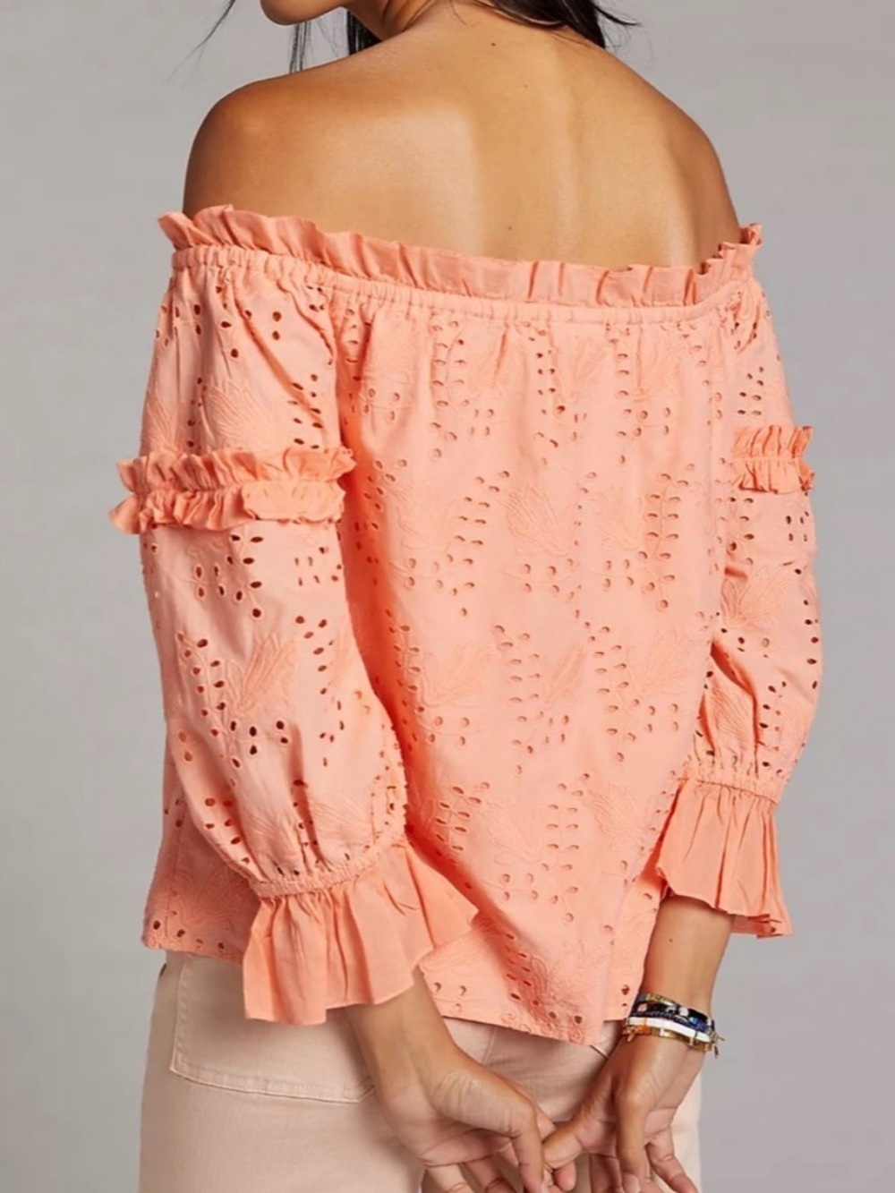 Seen Worn Kept Anthropologie Flora Jane Eyelet Lace Blouse Peach Sz 6 boho comfy - Picture 3 of 8